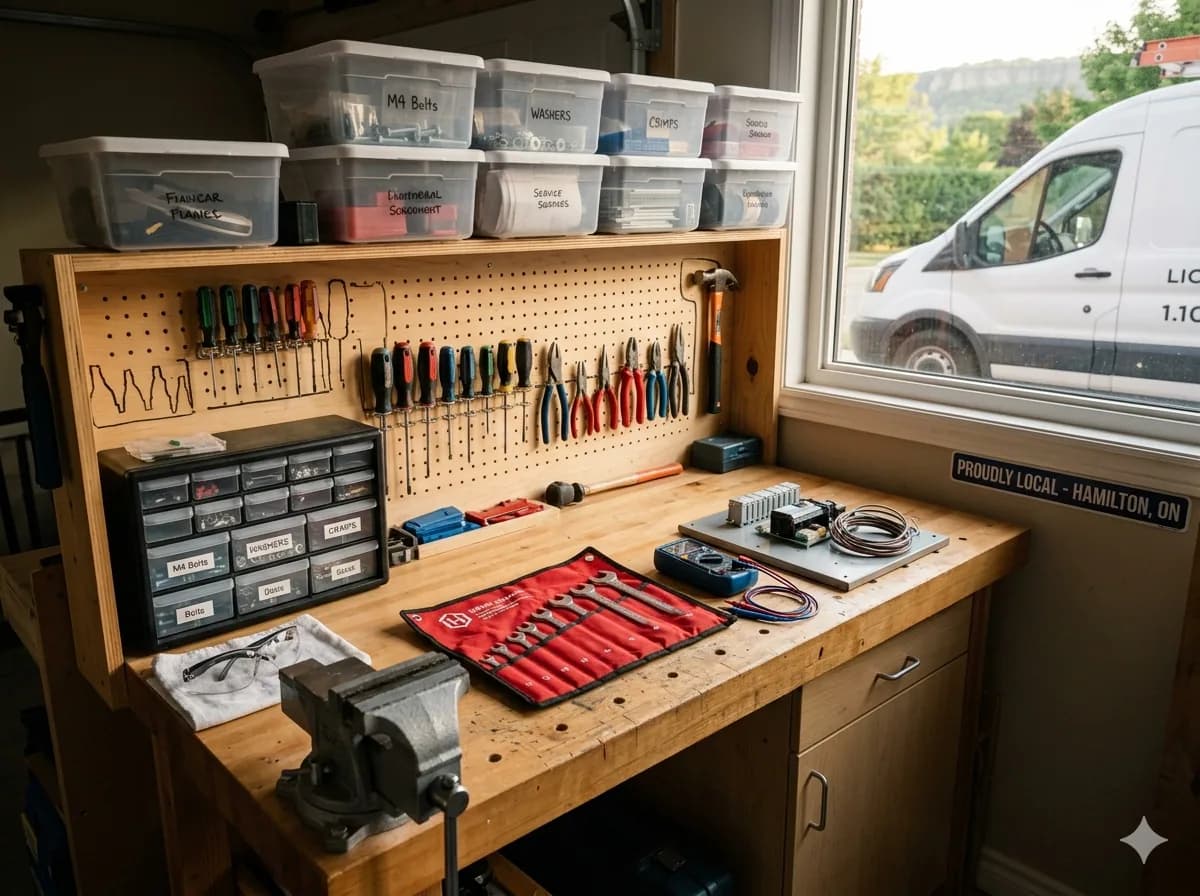 Workshop prep with tools and materials